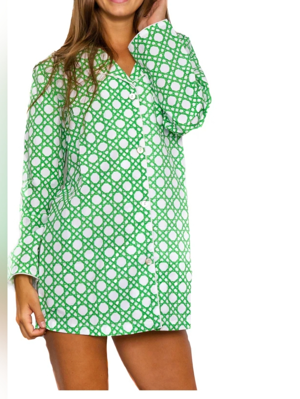 Toss Design Lattice Print Nightshirt Green White
